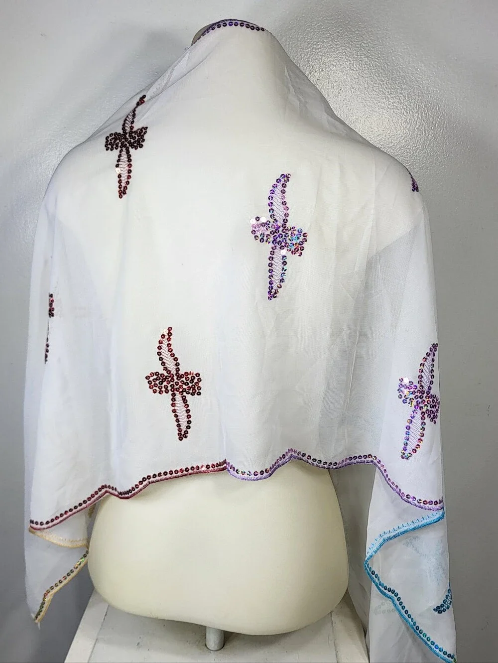 White Sheer Lightweight Scarf with Multicolor Sequin 19